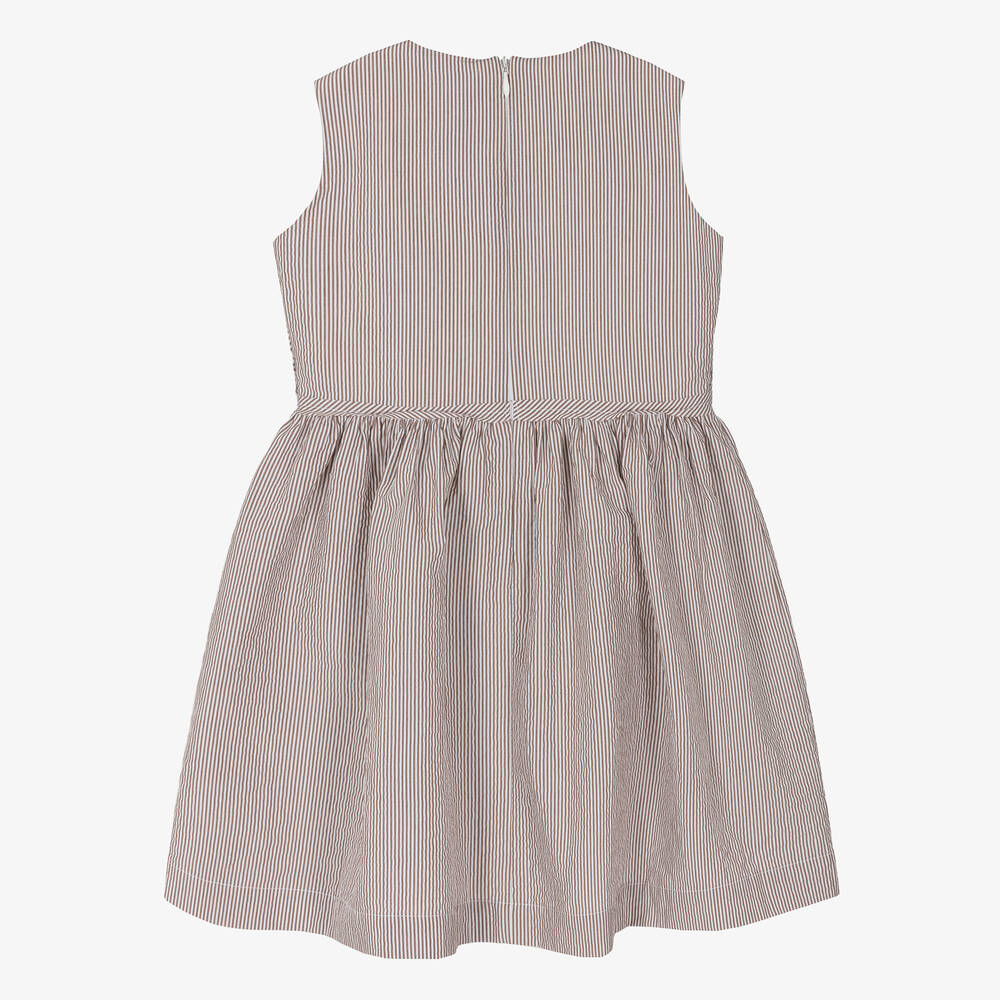 إيل غوفو-فستان قطن مقلم لون بني وأبيض | Childrensalon Outlet