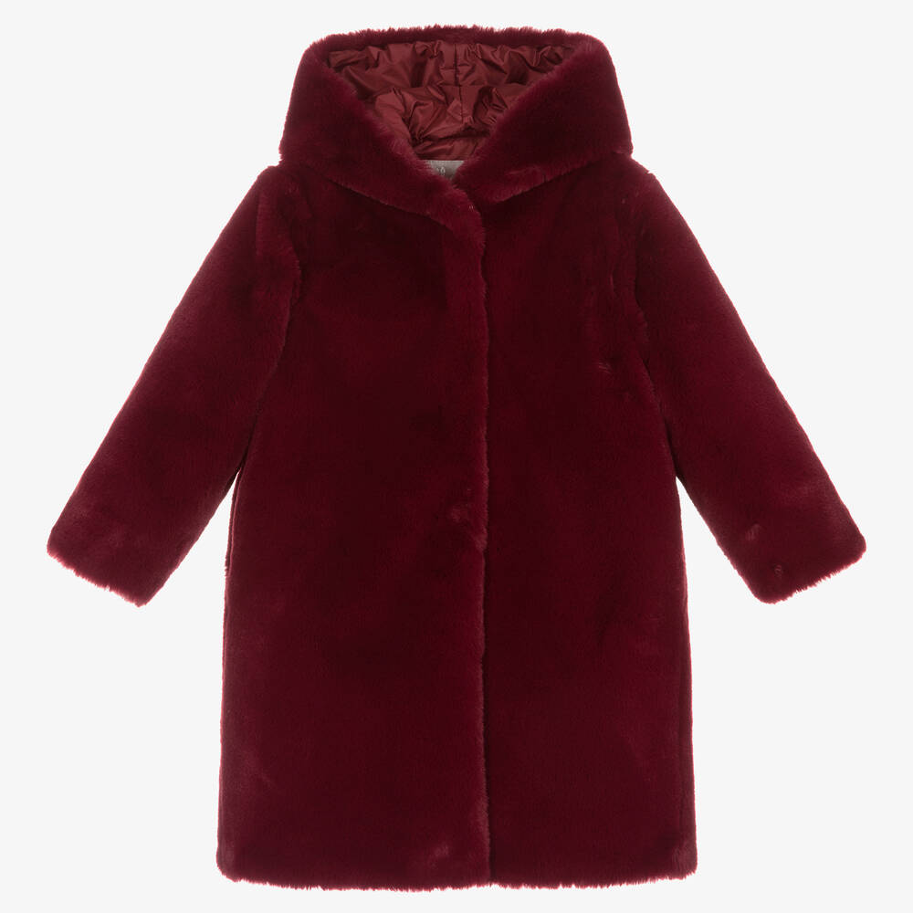 Il Gufo-Girls Burgundy Red Faux Fur Coat | Childrensalon Outlet