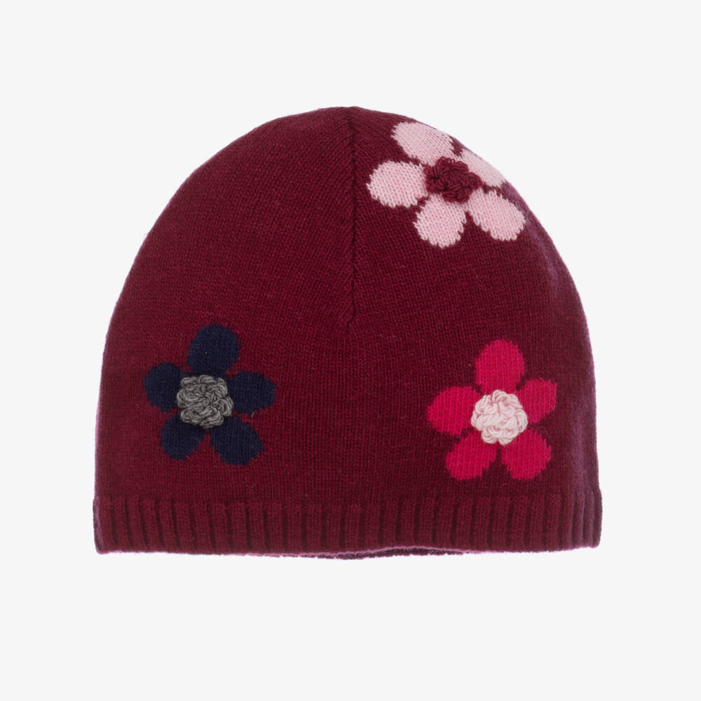Il Gufo-Girls Burgundy Wool Floral Beanie | Childrensalon Outlet