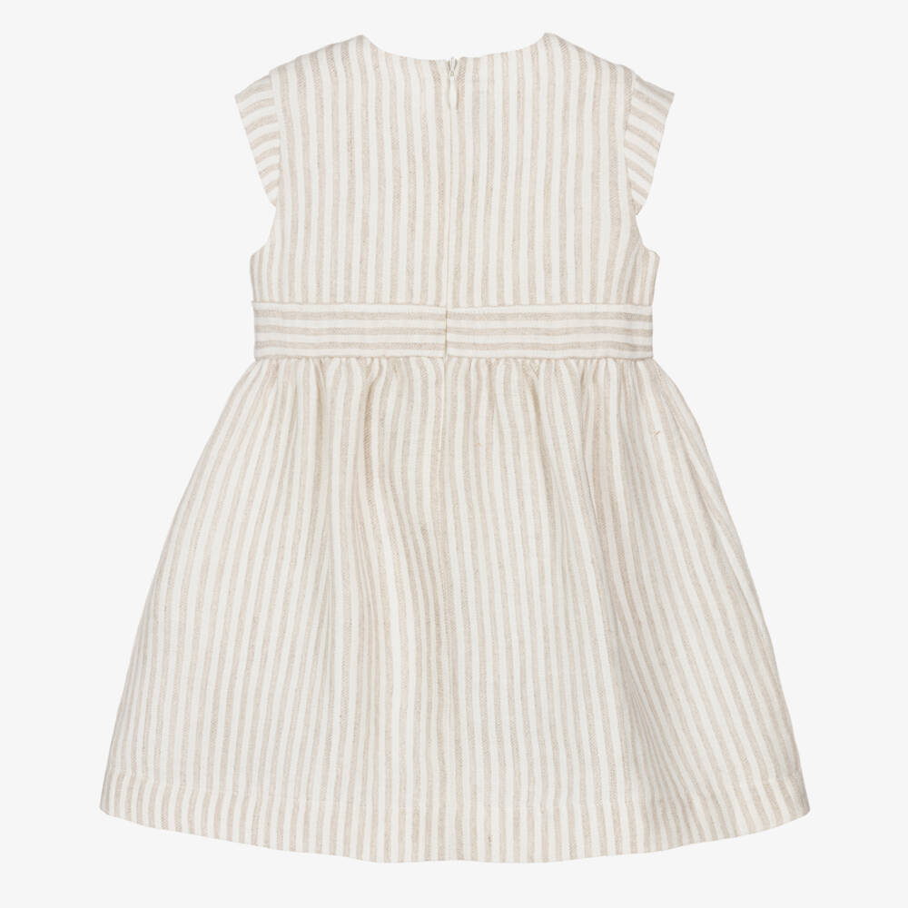 Il Gufo-Girls Classic Beige Linen Frock | Childrensalon Outlet