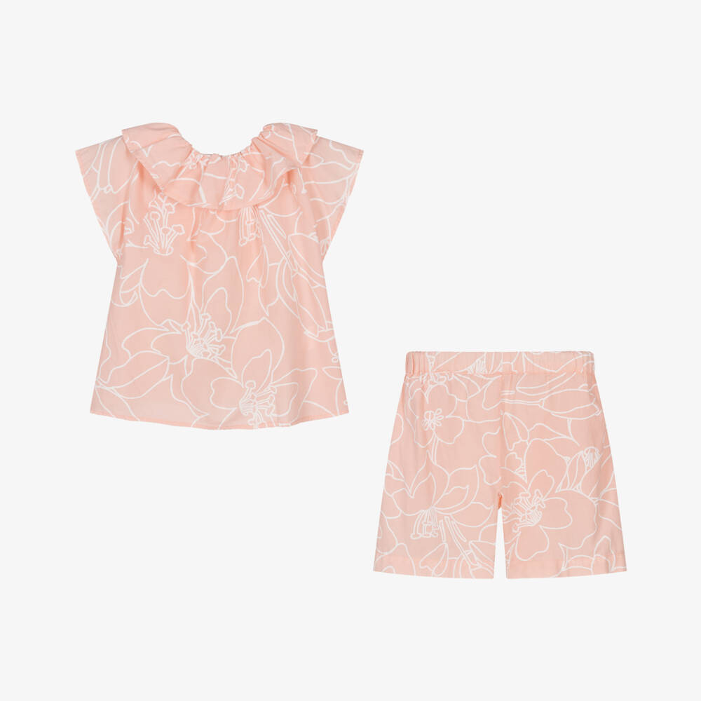 Il Gufo-Girls Coral Floral Cotton Ensemble | Childrensalon Outlet