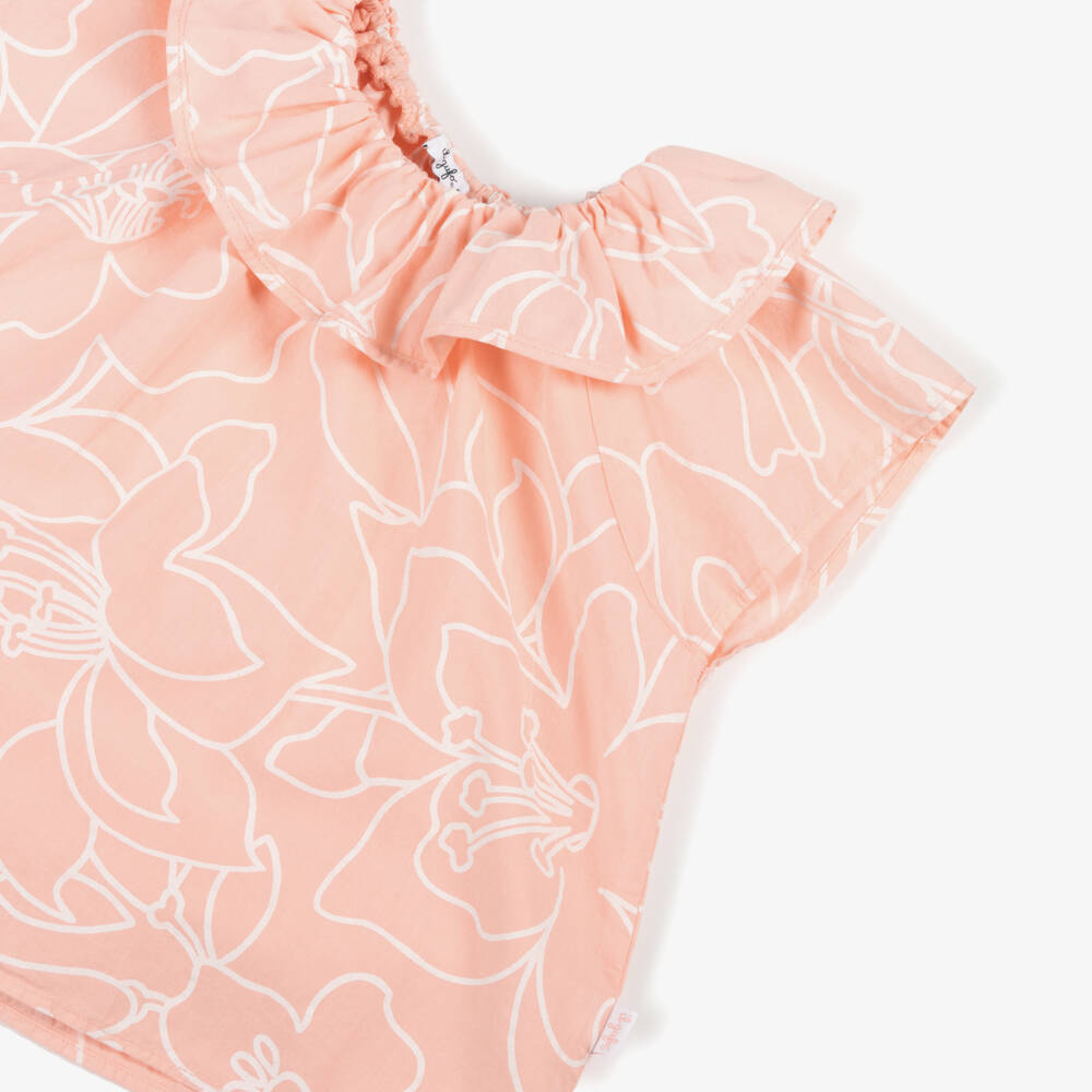 Il Gufo-Girls Coral Floral Cotton Ensemble | Childrensalon Outlet