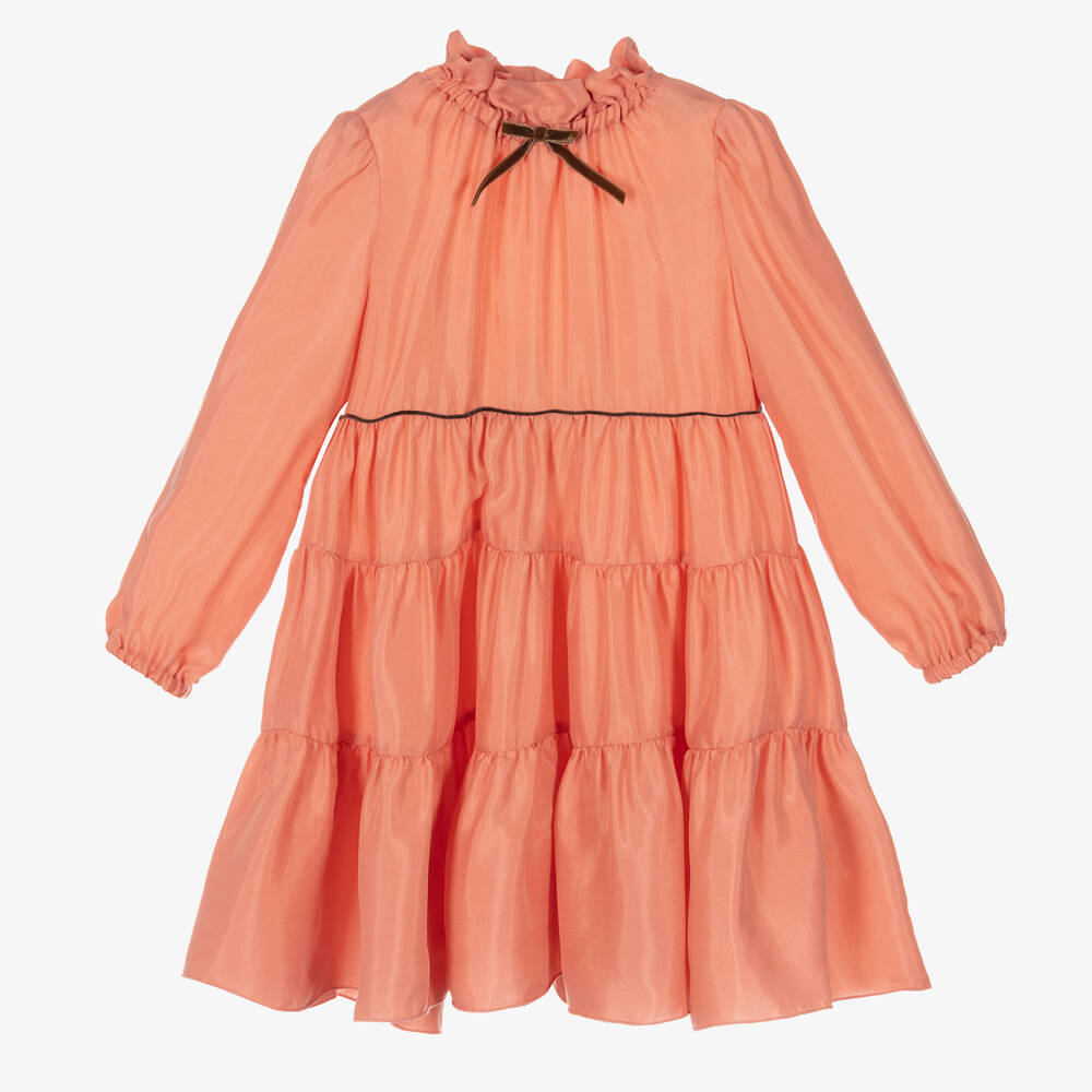 Il Gufo - Girls Coral Pink Tiered Dress | Childrensalon