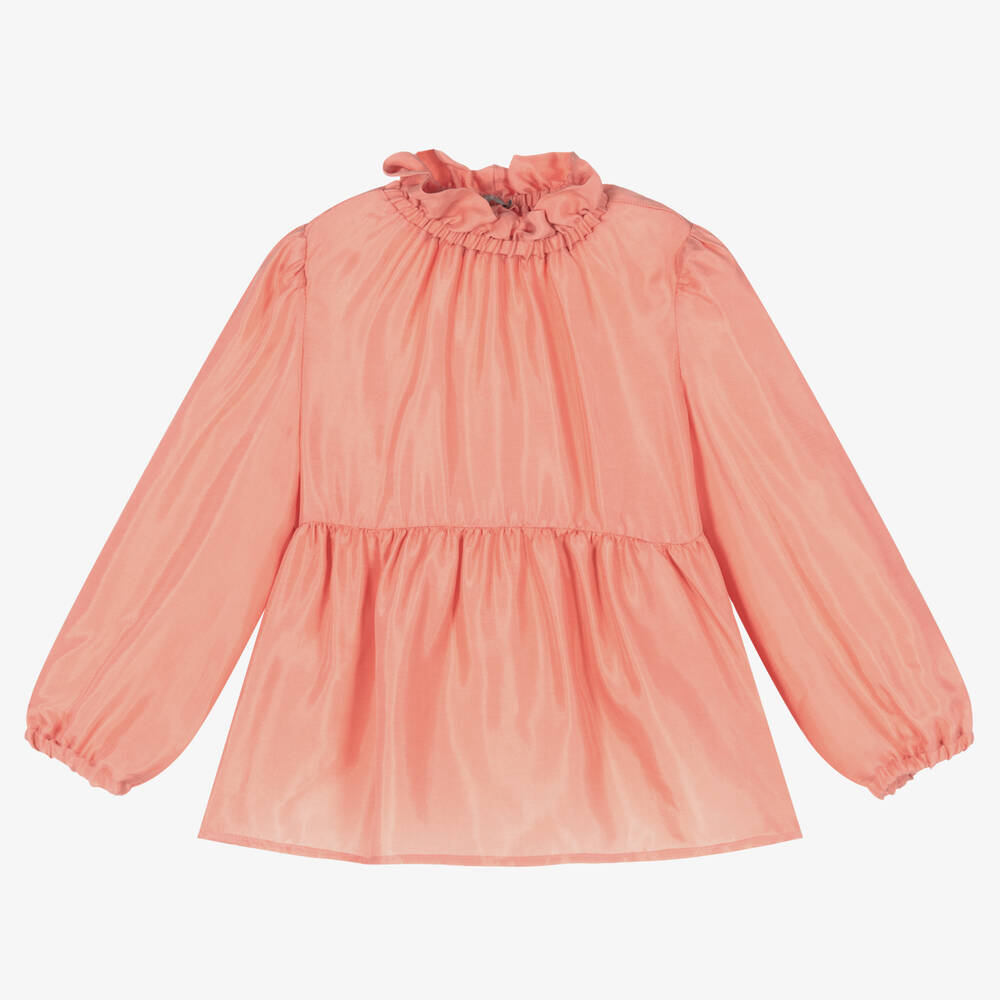 Il Gufo - Girls Coral Pink Twill Blouse | Childrensalon