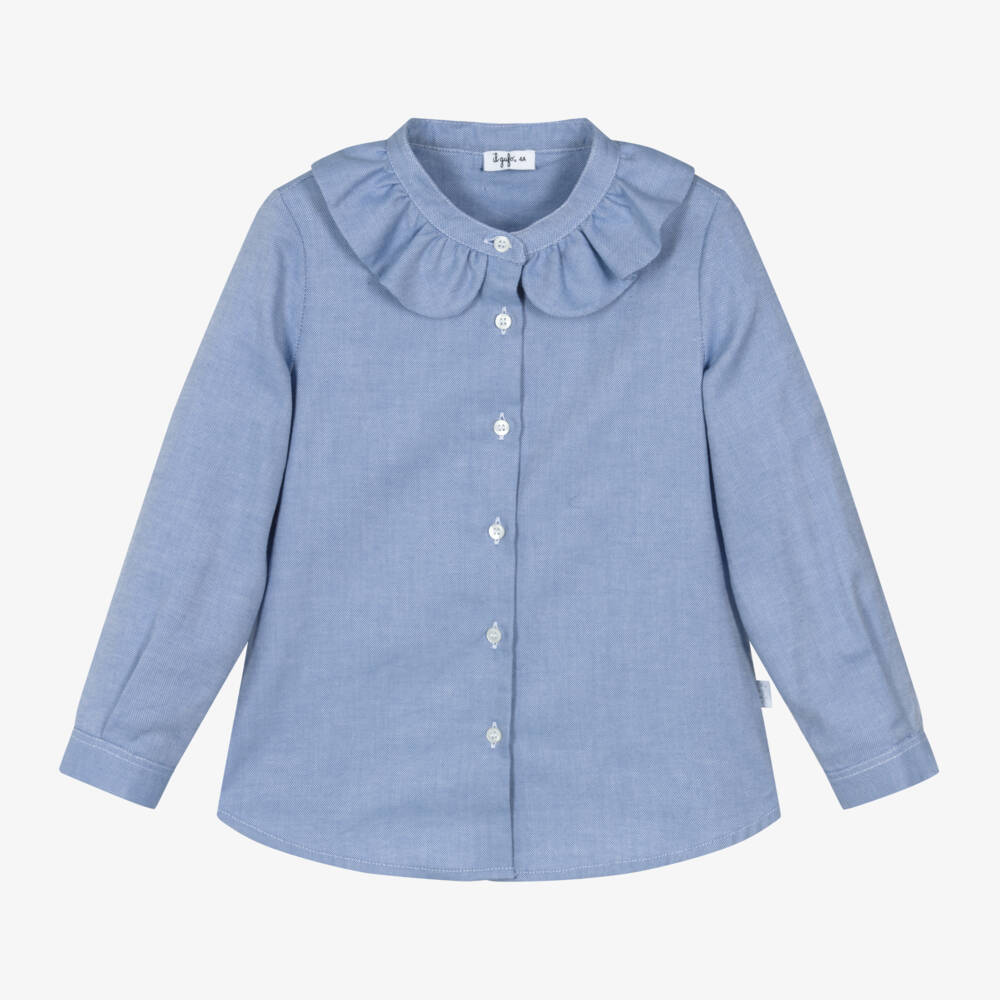 Il Gufo-بلوزة بكشكش قطن لون أزرق | Childrensalon Outlet