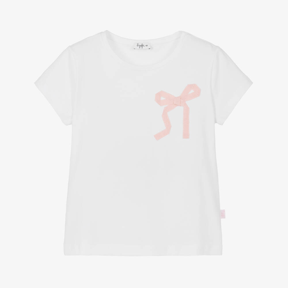Il Gufo-Girls Cotton Tee with Pink Accent | Childrensalon Outlet