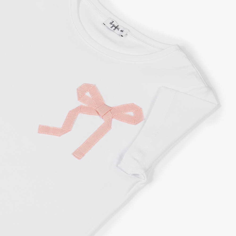 Il Gufo-Girls Cotton Tee with Pink Accent | Childrensalon Outlet