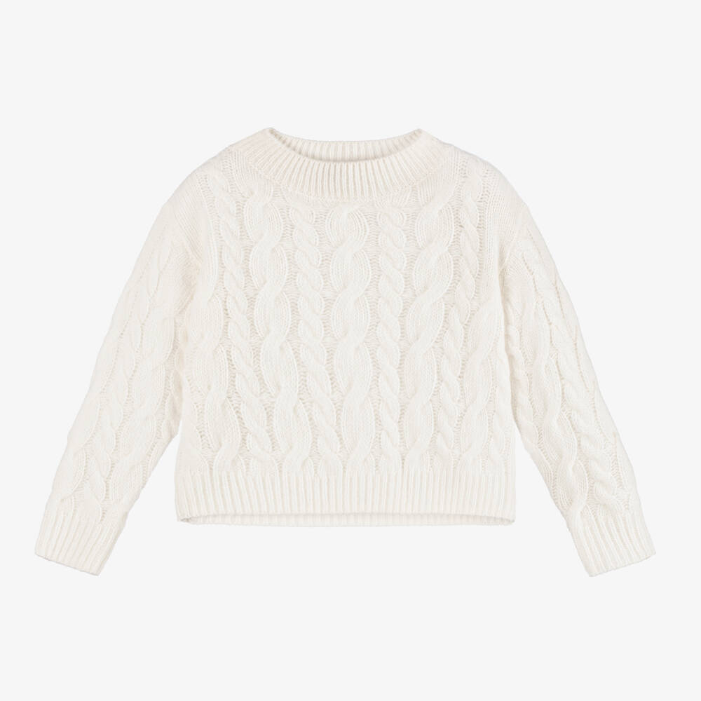 Il Gufo-Girls Cream Cable Knit Jumper | Childrensalon Outlet