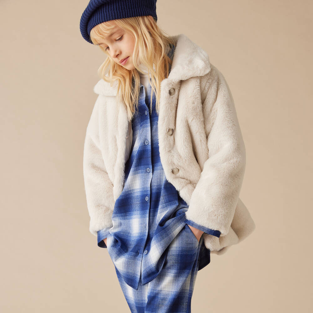 Il Gufo-معطف فرو صناعي لون عاجي للبنات | Childrensalon Outlet