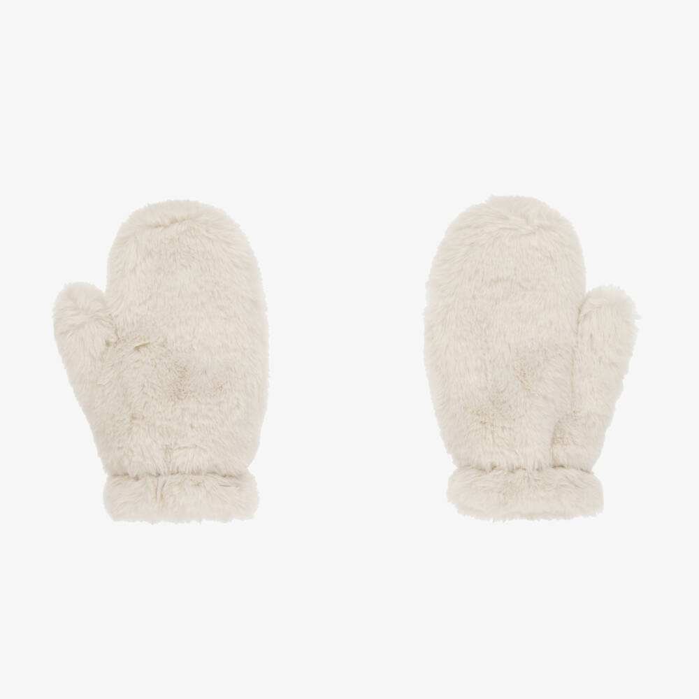 Il Gufo-Girls Cream Plush Mittens | Childrensalon Outlet