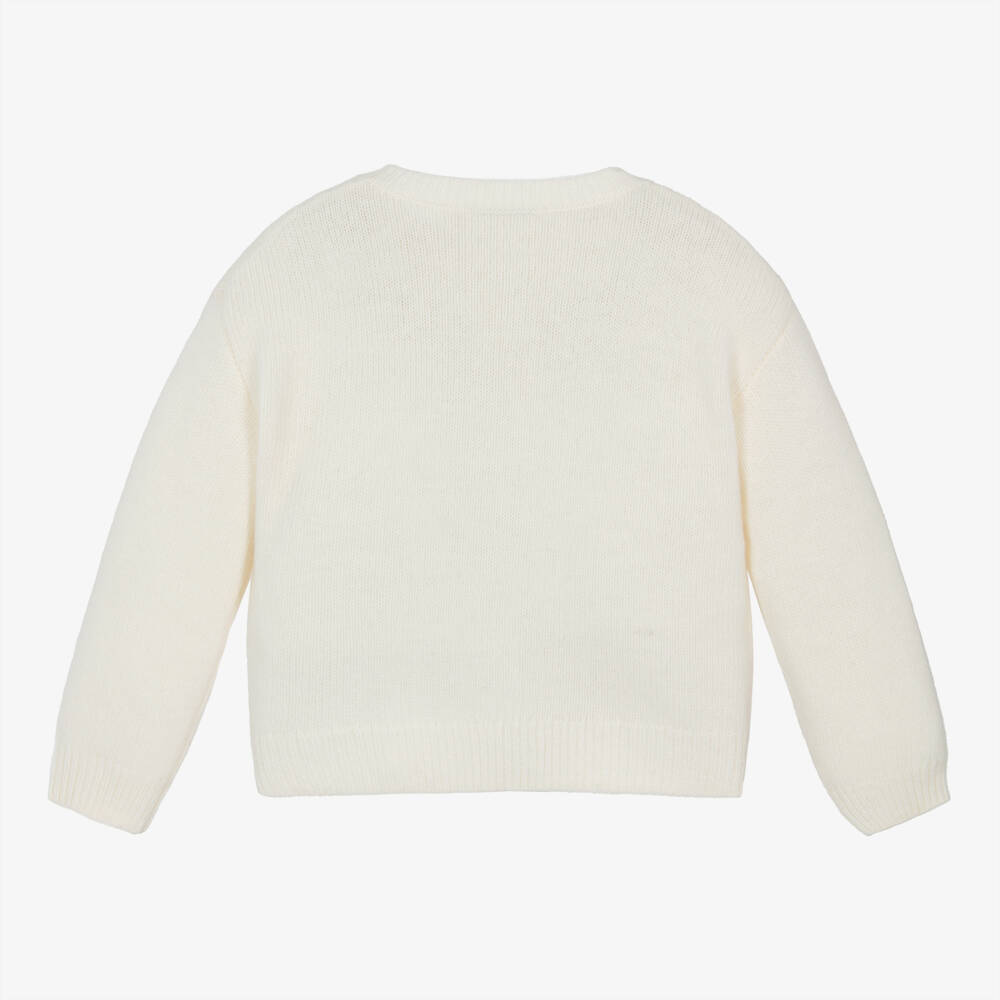 Il Gufo-كارديغان مطرز بورود صوف محبوك لون عاجي | Childrensalon Outlet