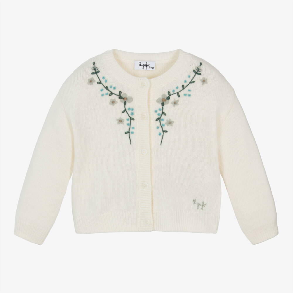 Il Gufo-Girls Cream Wool Embroidered Cardigan | Childrensalon Outlet