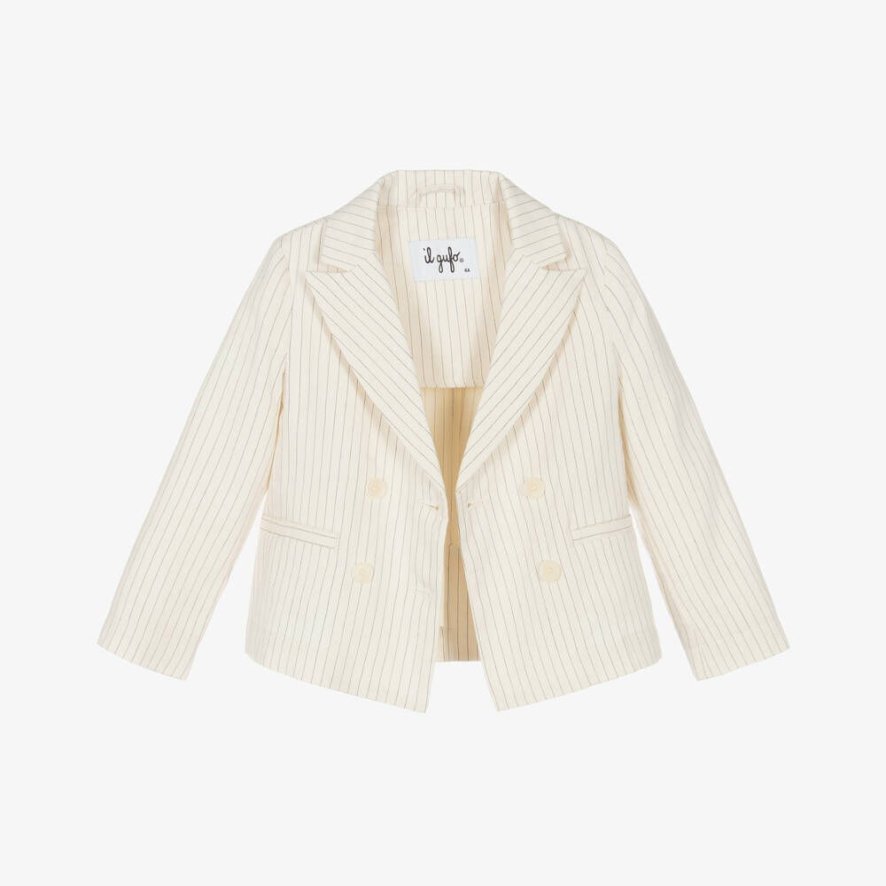 Il Gufo-Girls Creamy Striped Twill Jacket | Childrensalon Outlet