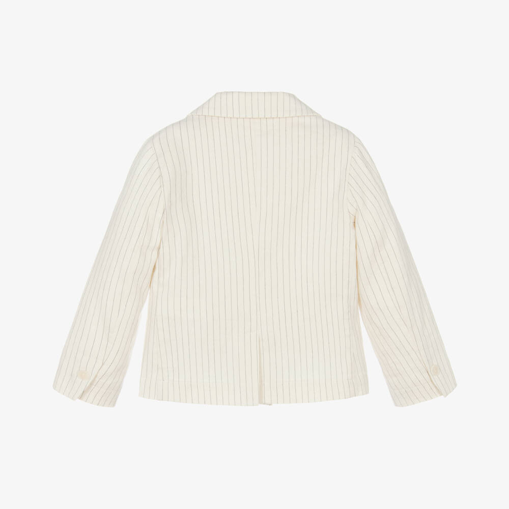 Il Gufo-Girls Creamy Striped Twill Jacket | Childrensalon Outlet