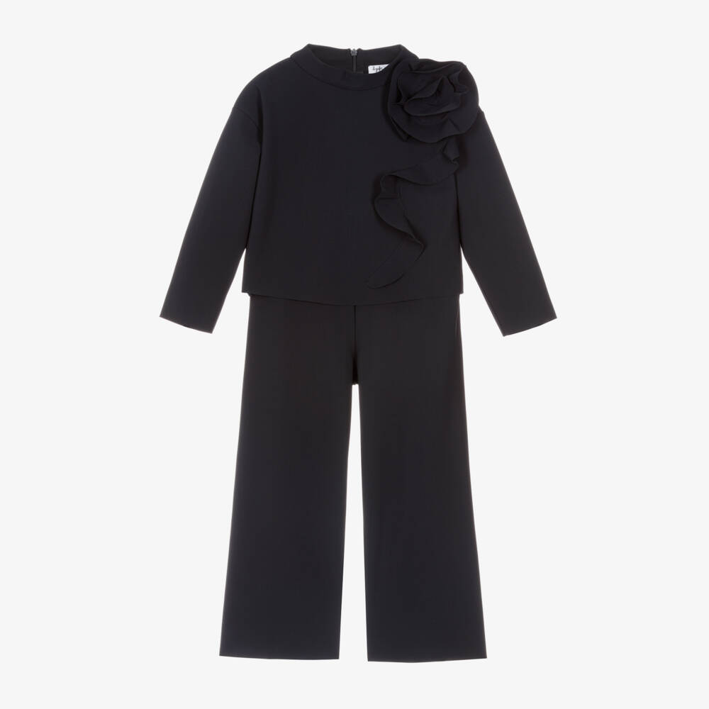 Il Gufo-Girls Dark Blue Floral Trouser Set | Childrensalon Outlet