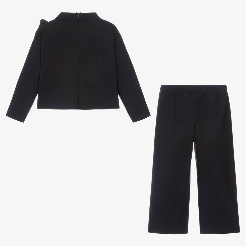 Il Gufo-Girls Dark Blue Floral Trouser Set | Childrensalon Outlet