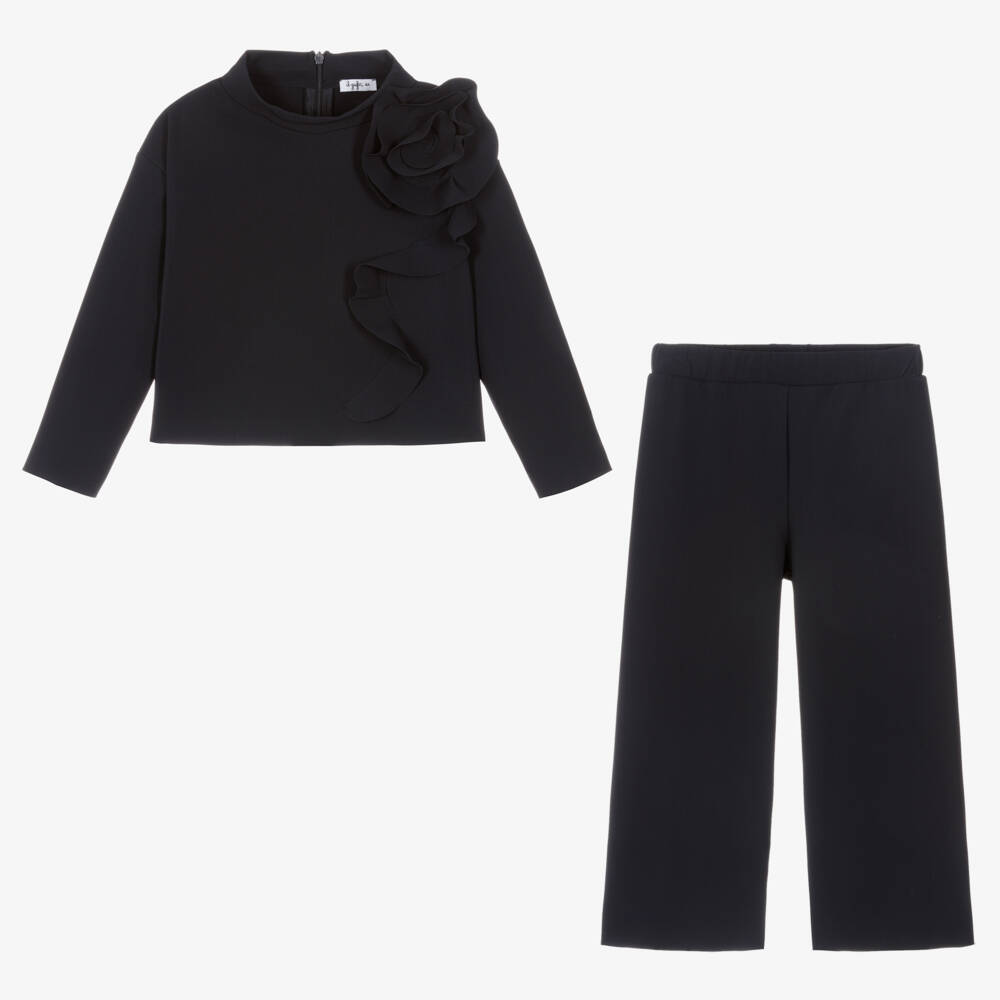 Il Gufo-Girls Dark Blue Floral Trouser Set | Childrensalon Outlet