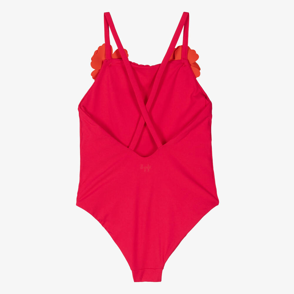 Il Gufo-Girls Dark Pink Flower Swimsuit  | Childrensalon Outlet