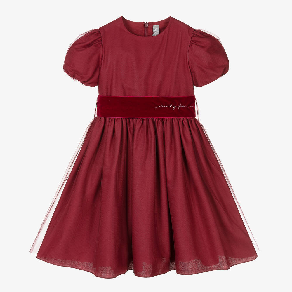 Il Gufo - Girls Deep Red Tulle Dress | Childrensalon