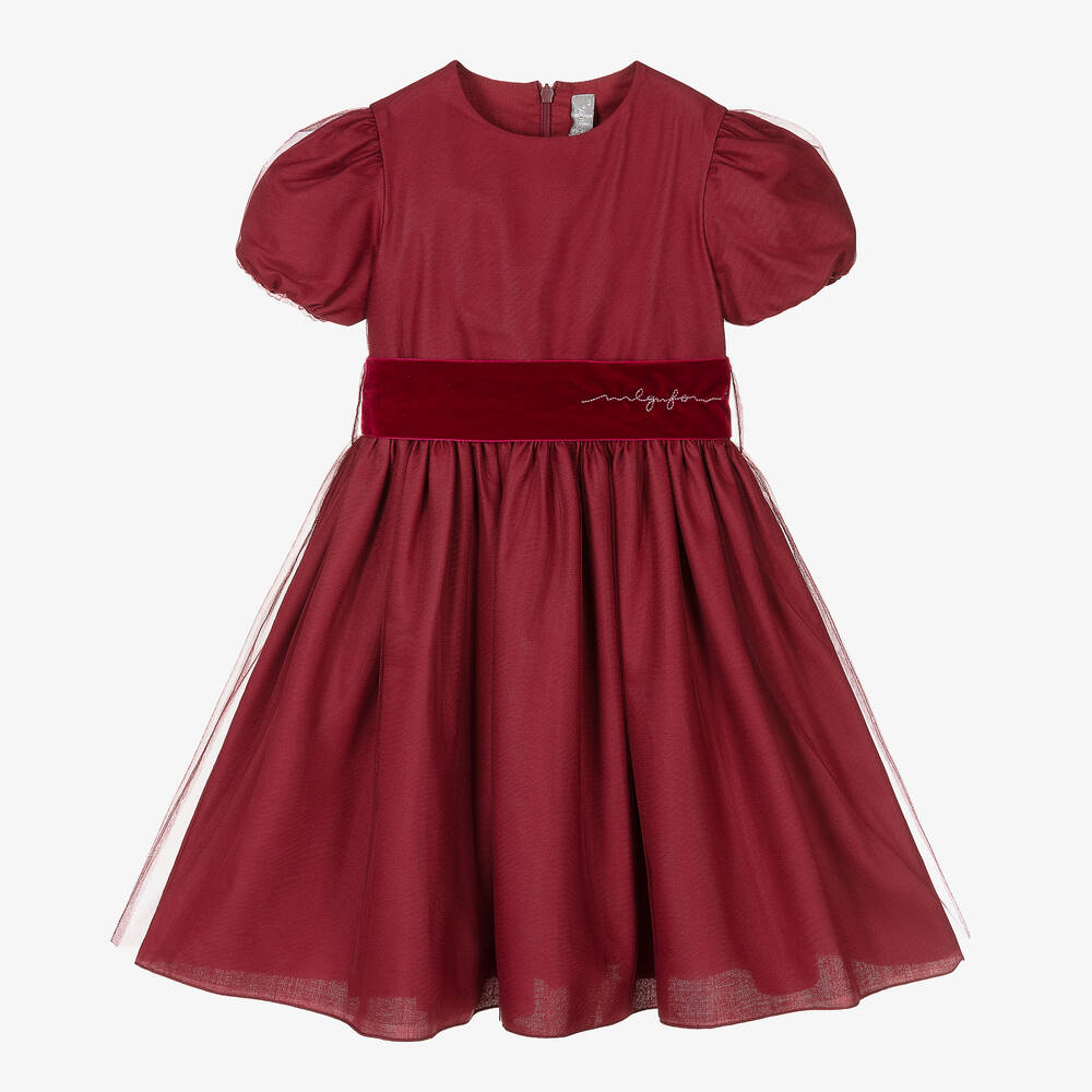 Il Gufo - Dunkelrotes Tüllkleid (M) | Childrensalon