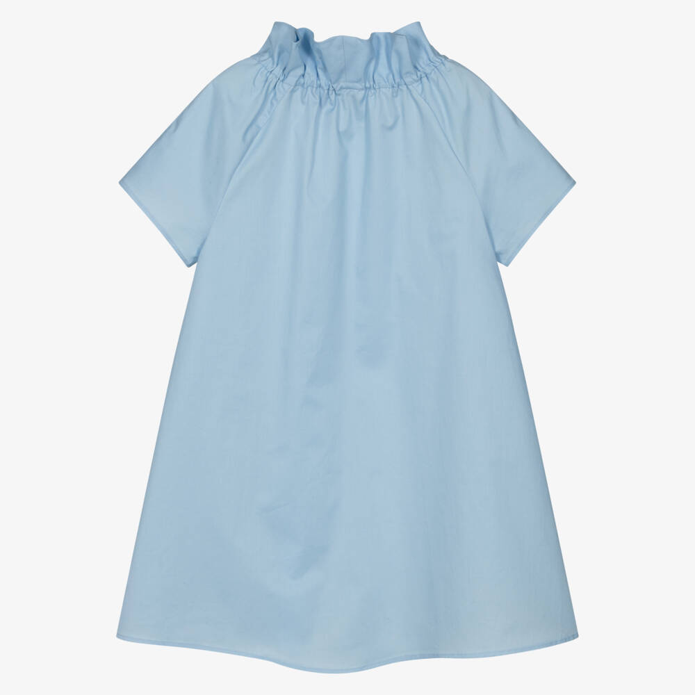 Il Gufo-Girls Elegant Blue Cotton Frock | Childrensalon Outlet