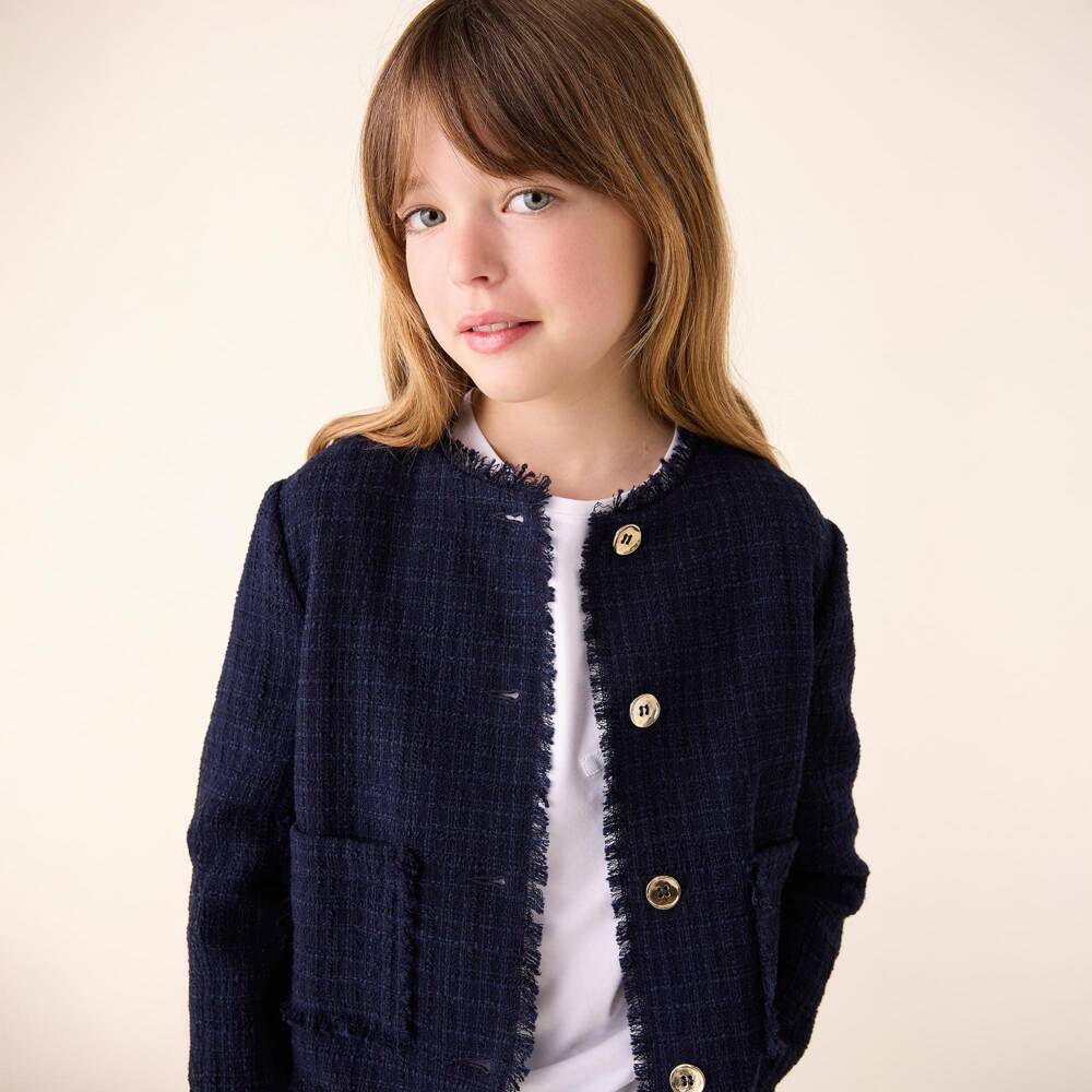 Il Gufo-Girls Elegant Blue Woven Jacket | Childrensalon Outlet
