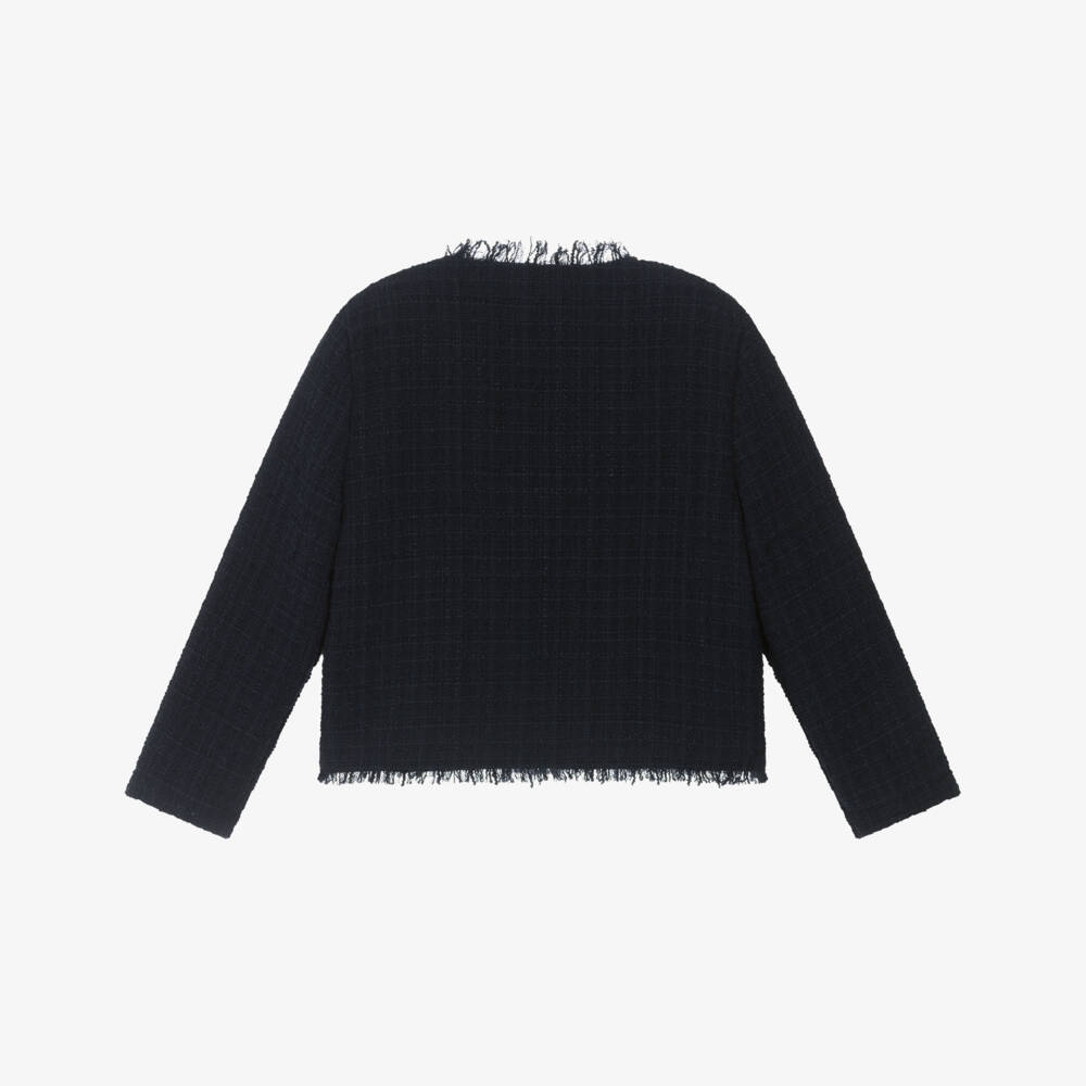 Il Gufo-Girls Elegant Blue Woven Jacket | Childrensalon Outlet