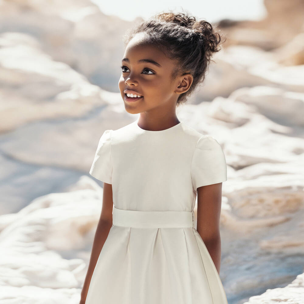 Il Gufo-Girls Elegant Ivory Satin Dress | Childrensalon Outlet