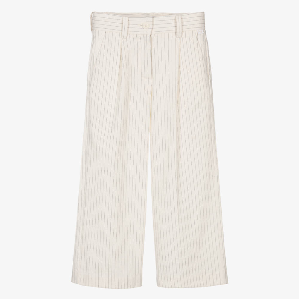Il Gufo-Girls Elegant Ivory Striped Trousers | Childrensalon Outlet