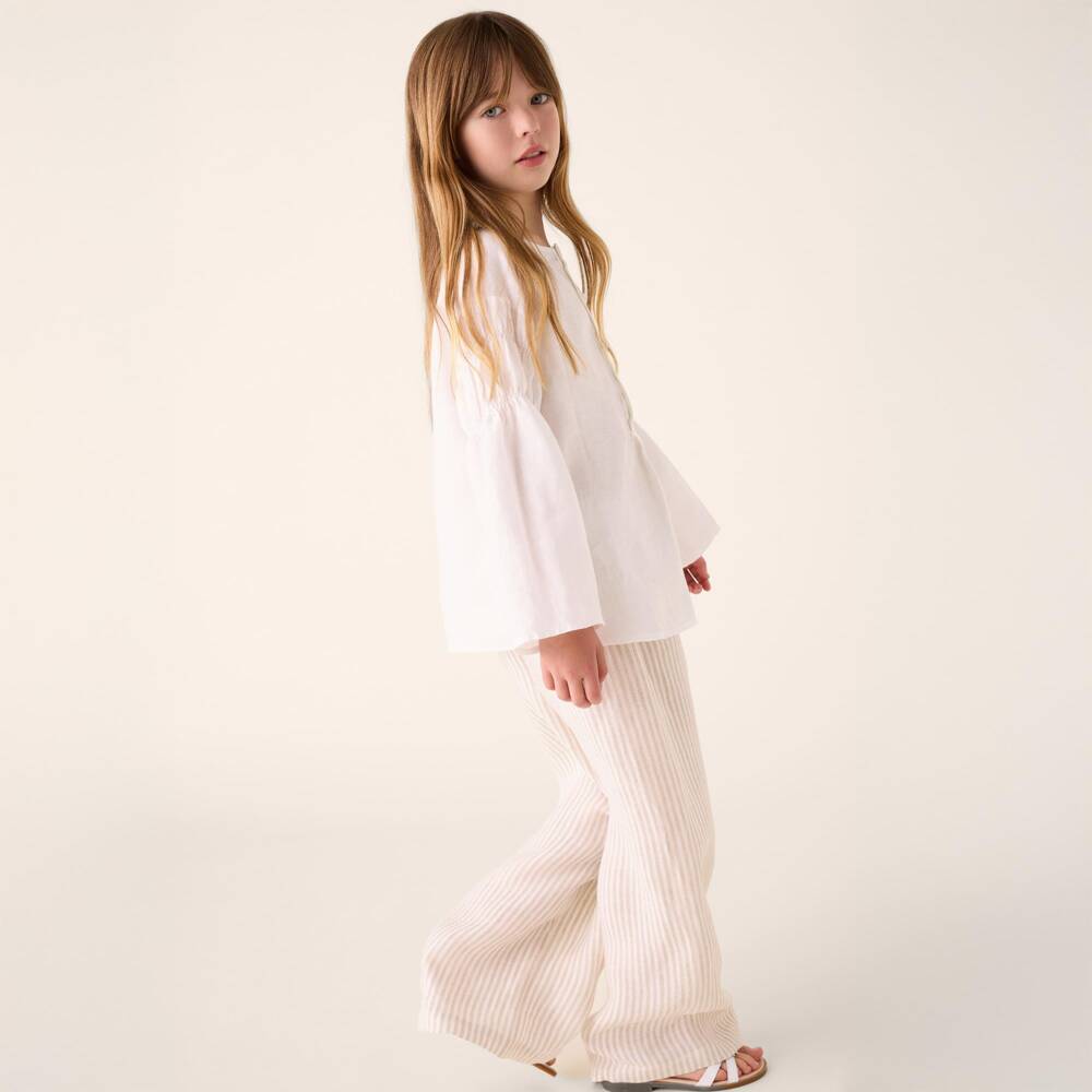 Il Gufo-بنطلون كتان مخطط أنيق للبنات | Childrensalon Outlet