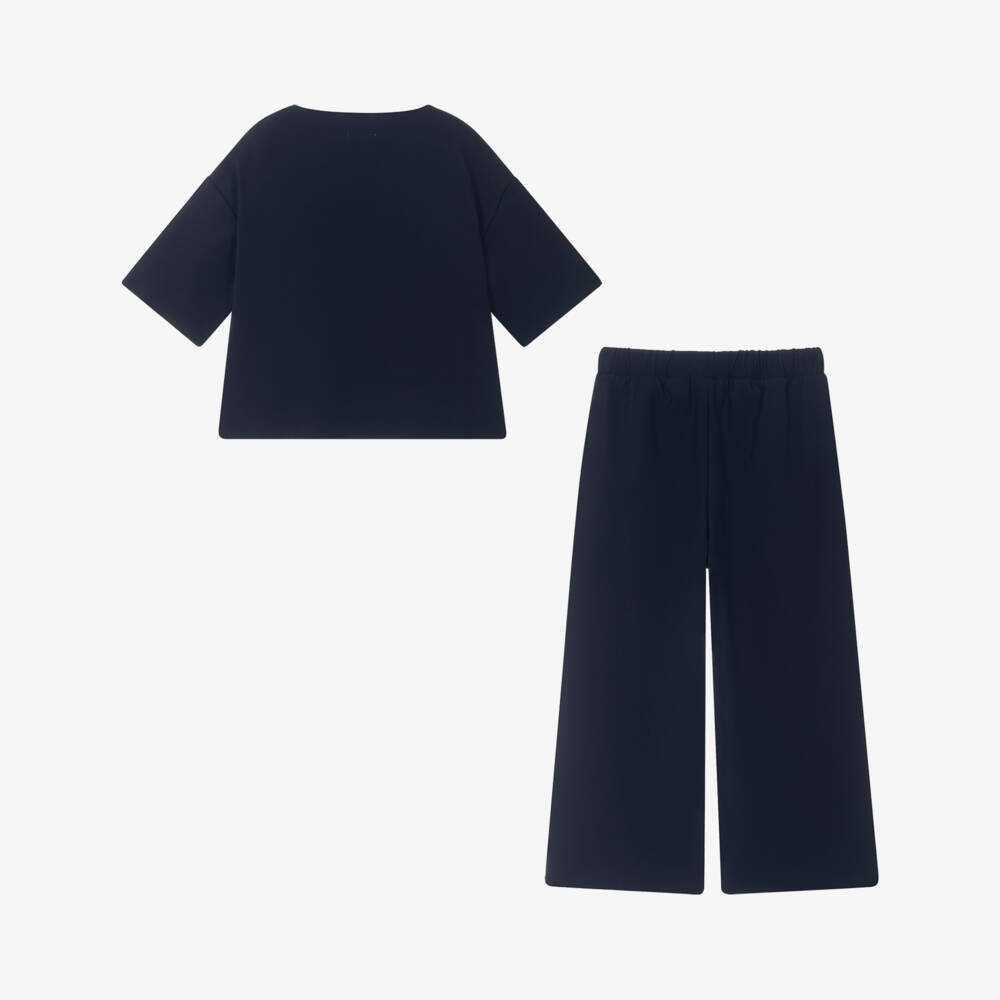 Il Gufo-Girls Elegant Navy & Ivory Bow Ensemble | Childrensalon Outlet