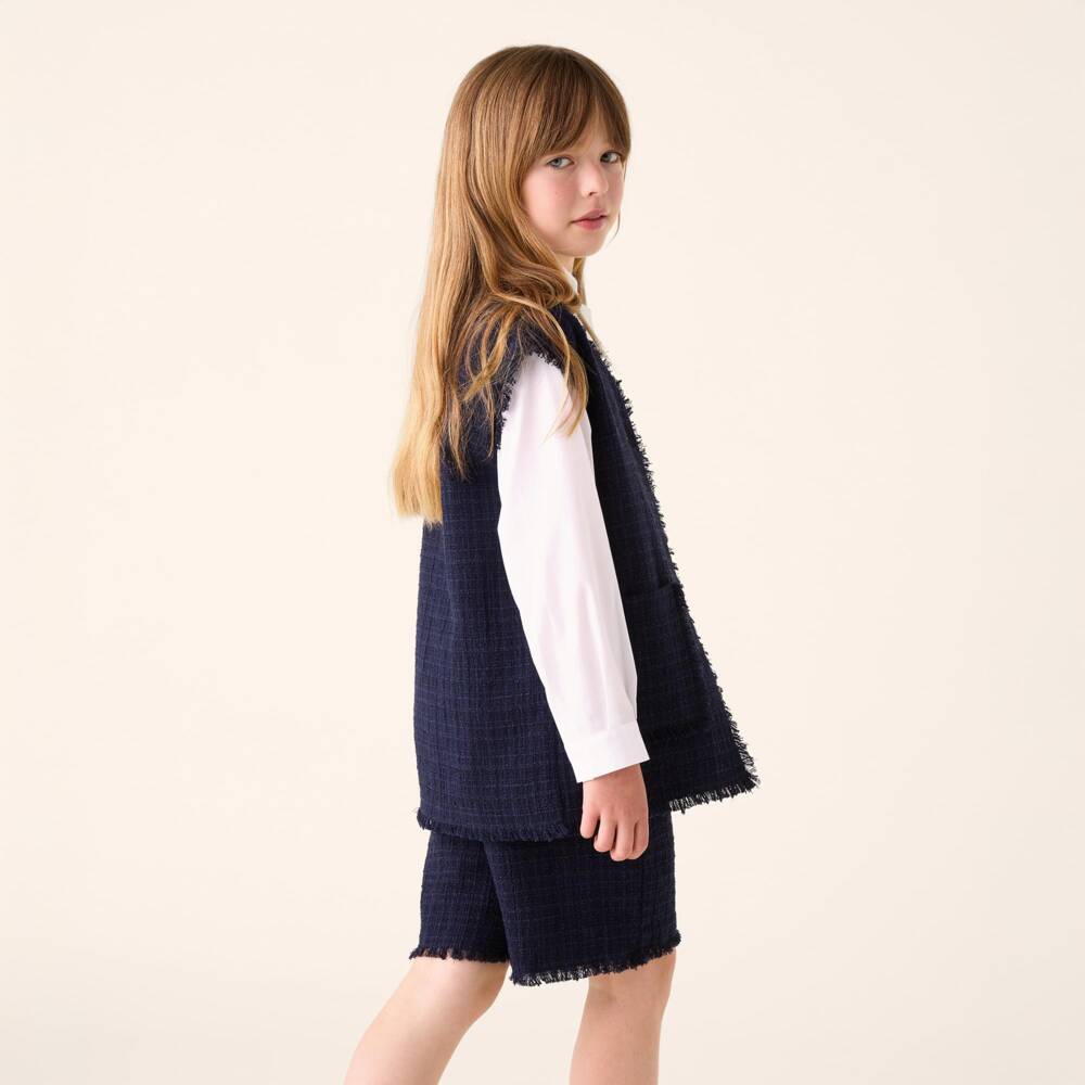 Il Gufo-Элегантные синие твидовые шорты для девочек | Childrensalon Outlet