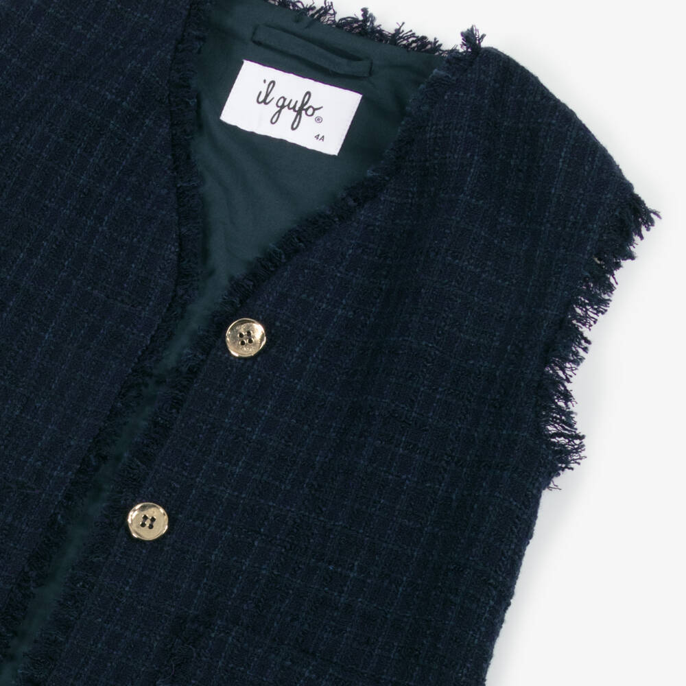 Il Gufo-Girls Elegant Navy Tweed Vest | Childrensalon Outlet