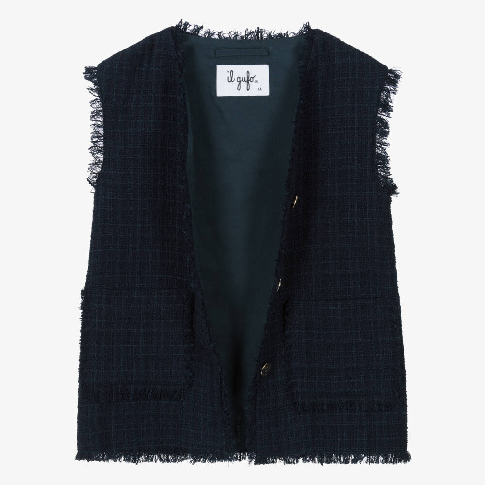 Il Gufo-Girls Elegant Navy Tweed Vest | Childrensalon Outlet