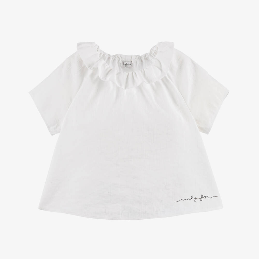 Il Gufo-بلوزة بيضاء أنيقة للبنات مع كشكش | Childrensalon Outlet