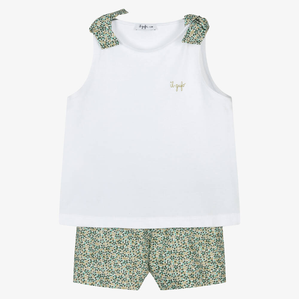 Il Gufo-Комплект изумрудный с цветочным узором из хлопка для девочек | Childrensalon Outlet