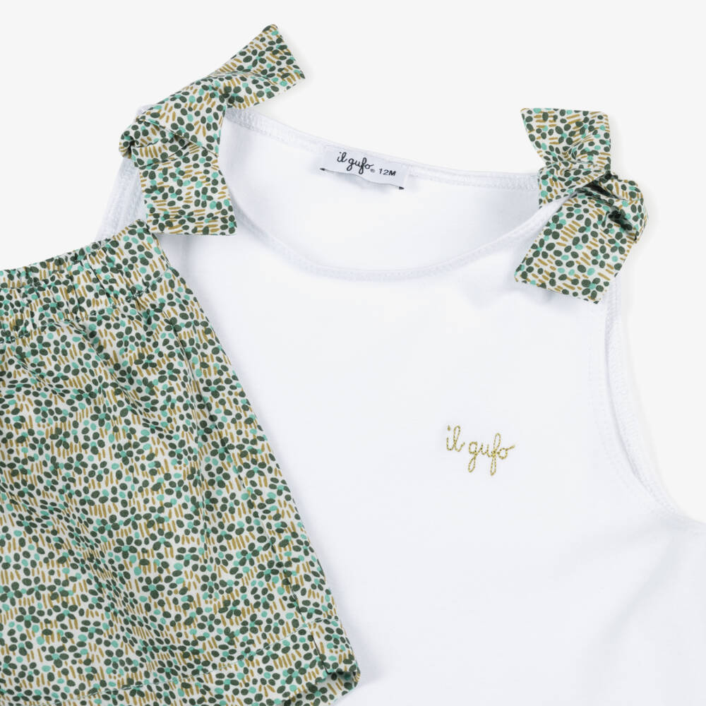 Il Gufo-Girls Emerald Blossom Cotton Set | Childrensalon Outlet