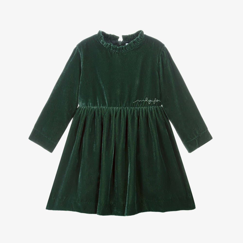 Il Gufo-Girls Emerald Velvet Dress with Ruffles | Childrensalon Outlet