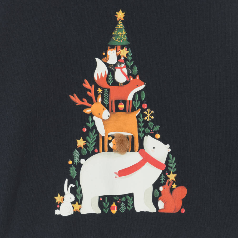 إيل غوفو-سويتشيرت بطبعة إحتفالية مزيج قطن لون كحلي للبنات | Childrensalon Outlet