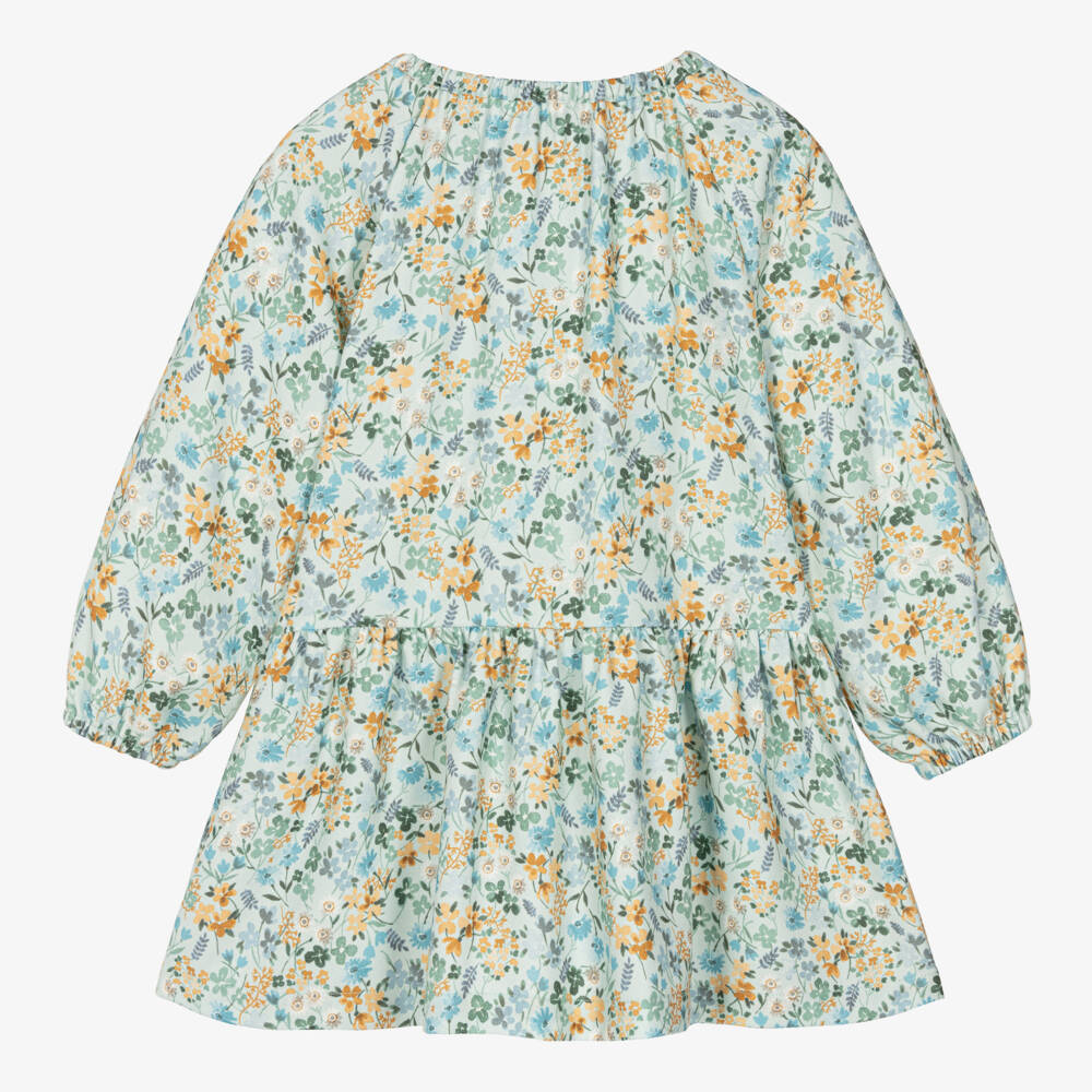 Il Gufo-Girls Floral Blue Twill Dress | Childrensalon Outlet
