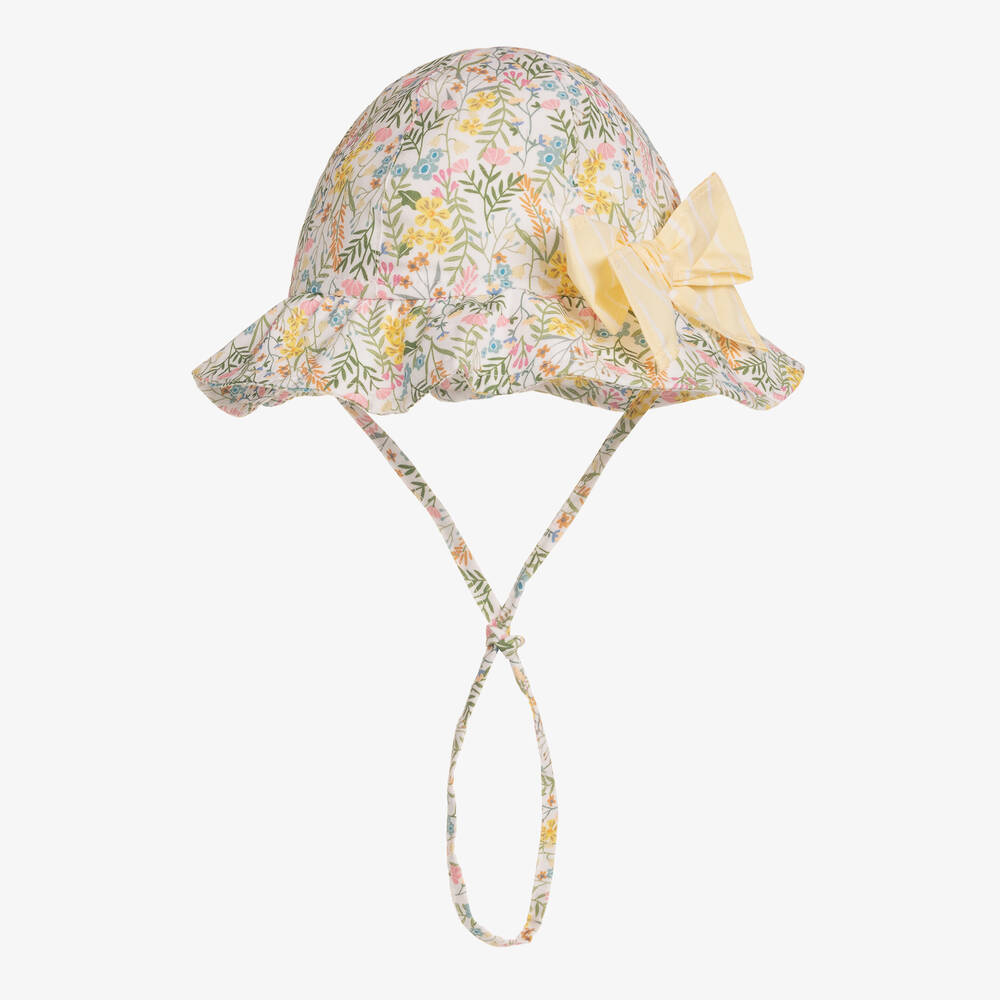 Il Gufo - قبعة للشمس أطفال بناتي قطن لون أبيض بطبعة ورود | Childrensalon