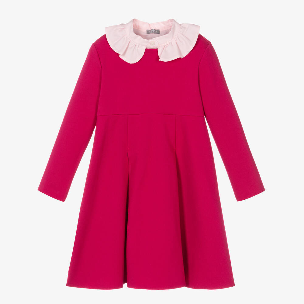 Il Gufo - Girls Fuchsia Pink Ruffle Collar Dress | Childrensalon