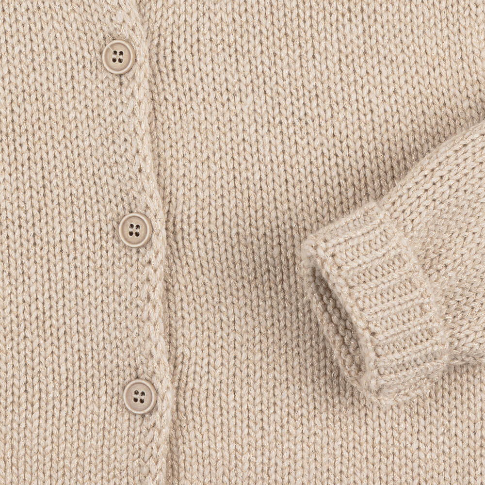 Il Gufo-Girls Gold Metallic Knit Cardigan | Childrensalon Outlet