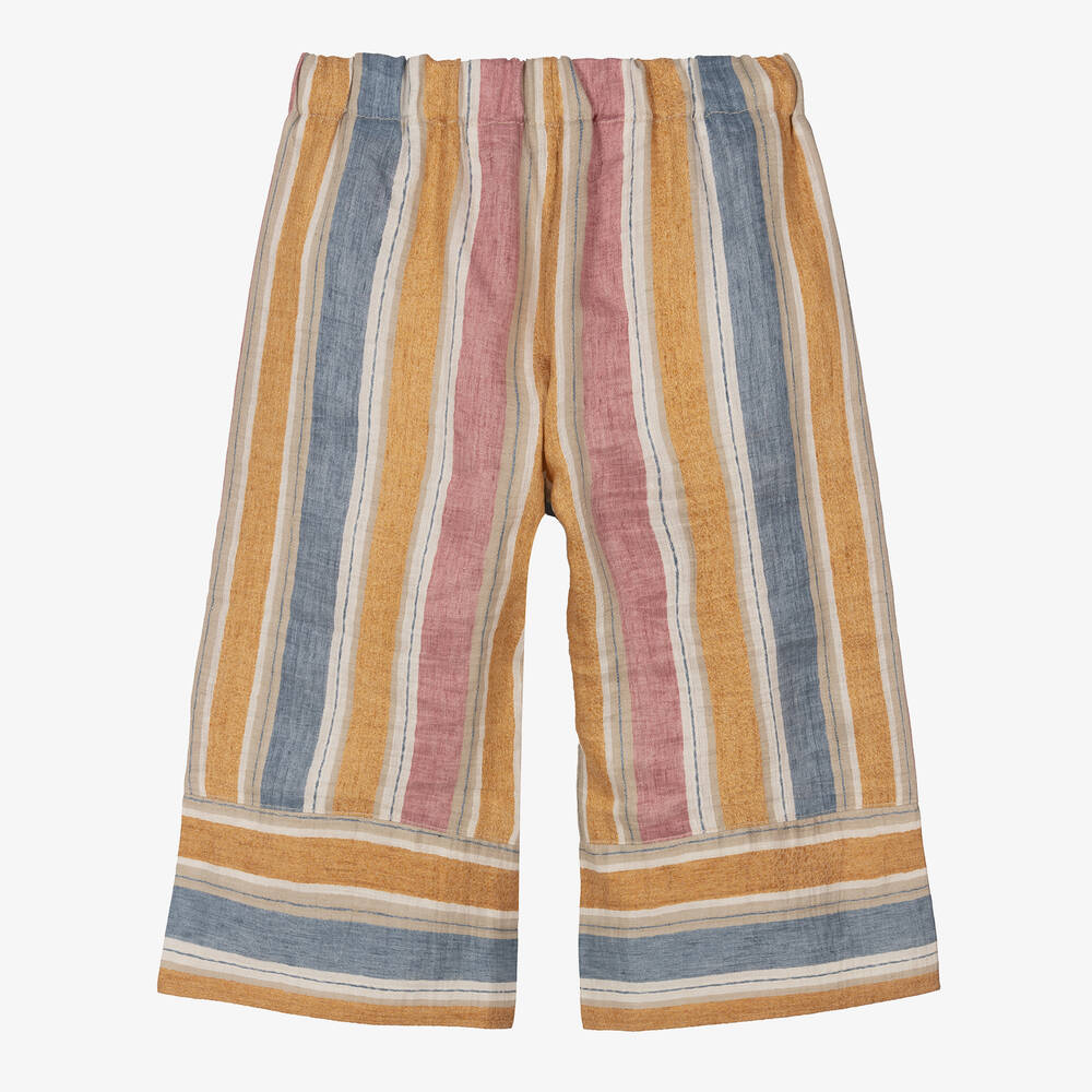 Il Gufo-Girls Gold & Pink Stripe Linen Culottes | Childrensalon Outlet