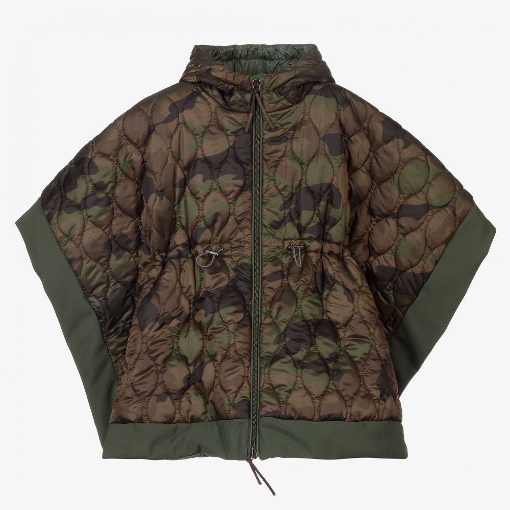 Il Gufo - Girls Green Camo Poncho | Childrensalon