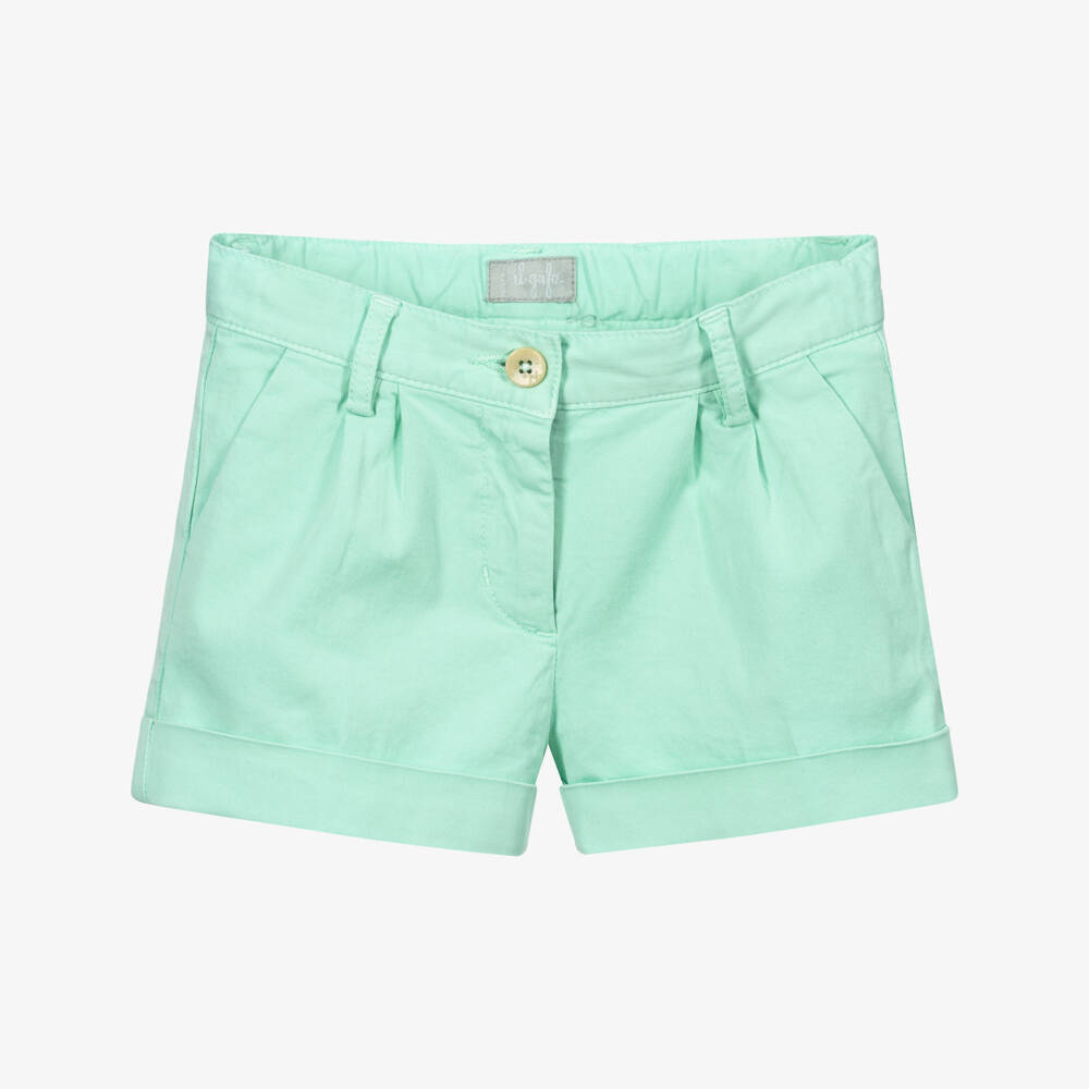 Il Gufo-شورت قطن لون أخضر أكوا للبنات | Childrensalon Outlet