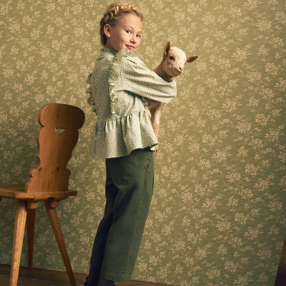 إيل غوفو-بنطلون قطن تويل لون أخضر كاكي للبنات | Childrensalon Outlet