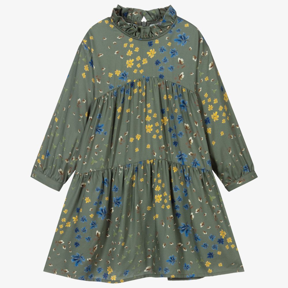 Il Gufo - Grünes Kleid mit Blumenmuster (M) | Childrensalon