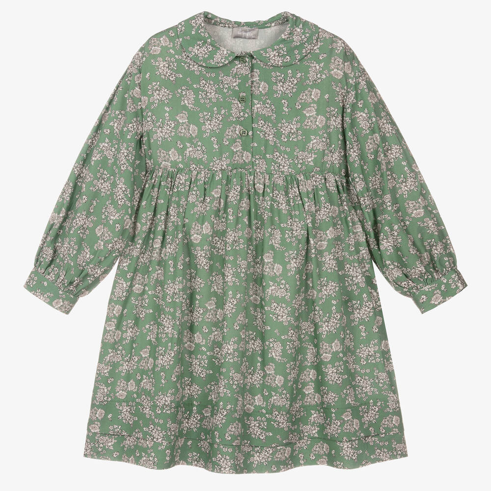 Il Gufo - Grünes Kleid mit Blumenmuster (M) | Childrensalon