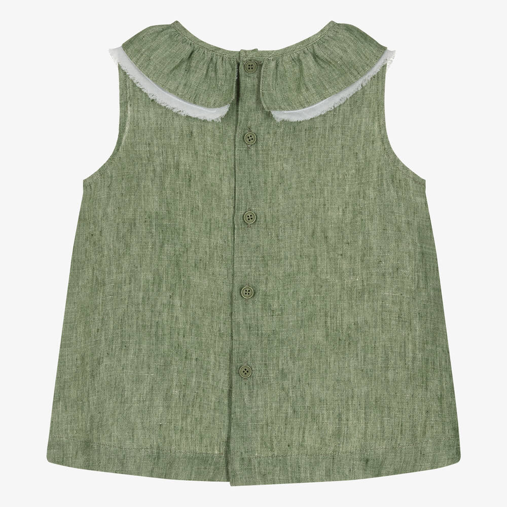 Il Gufo-بلوزة كتان لون أخضر مونس للبنات | Childrensalon Outlet